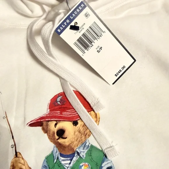 Polo by Ralph Lauren White Hoodie with Fishing Bear Graphic - Picture 2 of 6